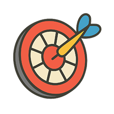 Illustrated dartboard highlighting design goals